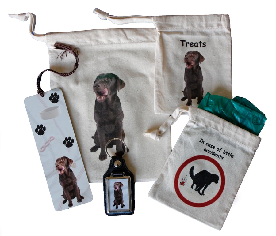 Chocolate Labrador Dog Owners Gift Set with 5 different doggy items