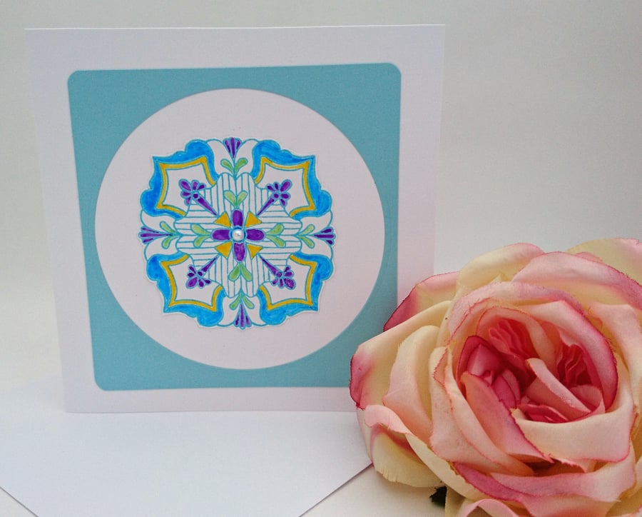 Medallion, Mandala All Occasions Meditation handmade greeting card.FREE P&P U.K 