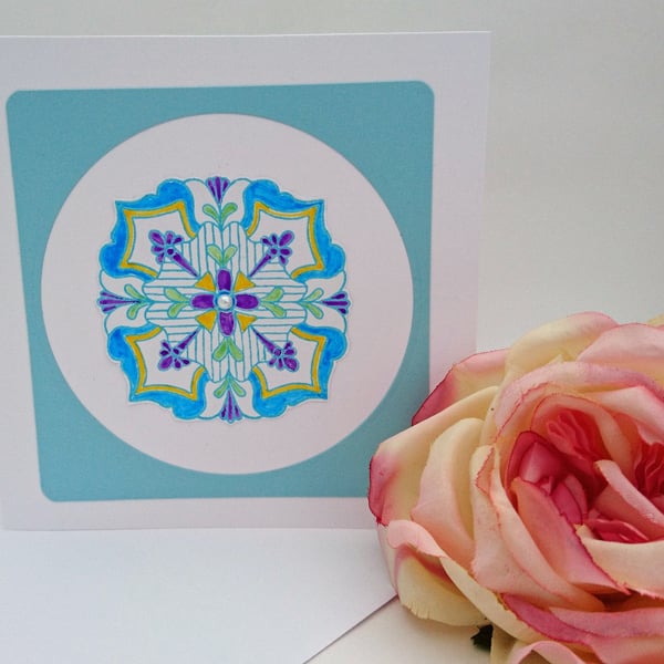 Medallion, Mandala All Occasions Meditation handmade greeting card.FREE P&P U.K 