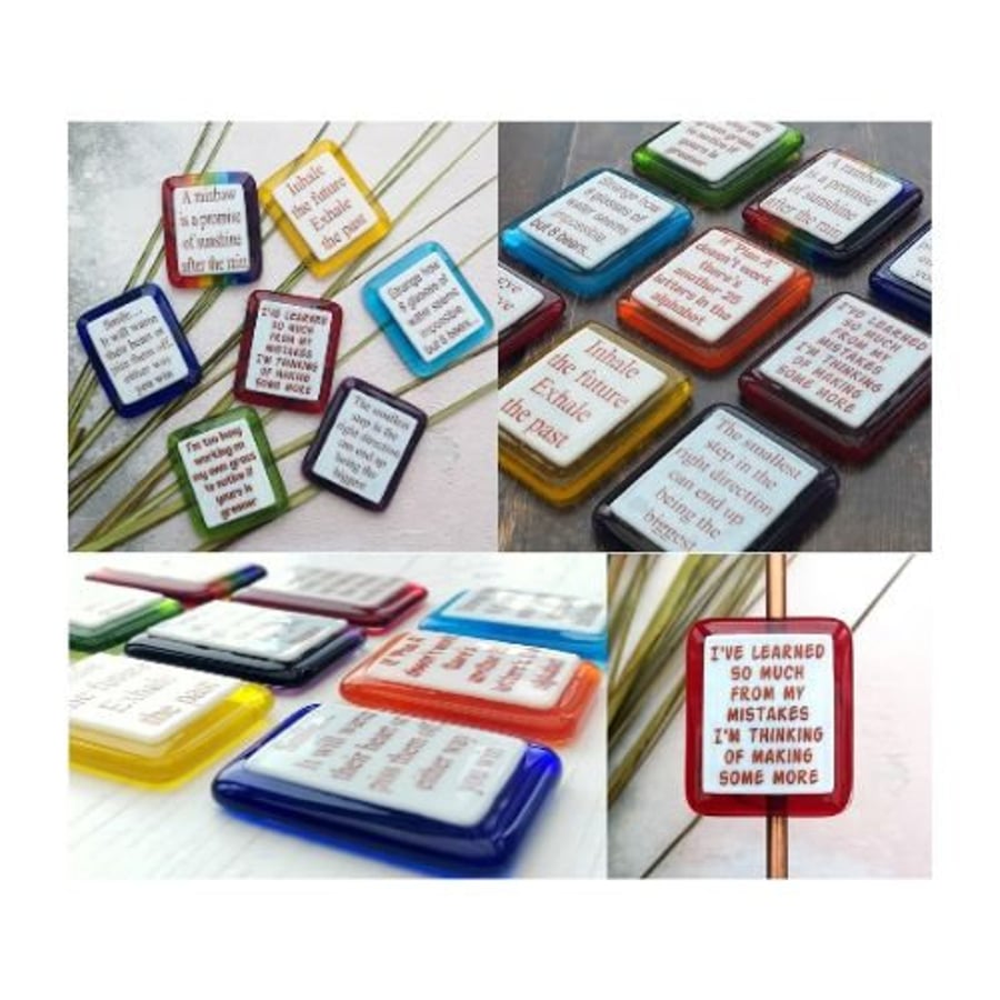 Handmade Fused Glass Humorous Phrase Inspirational Quote Colourful Fridge Magnet