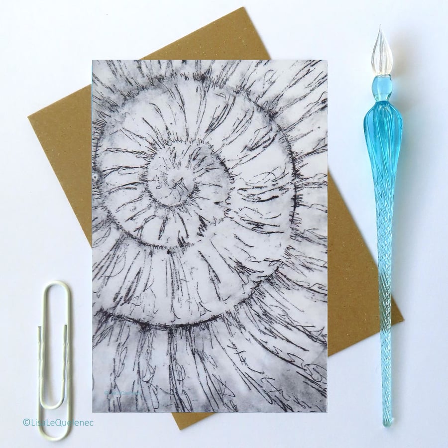 Blank notelet greeting card ammonite no.16 plastic free cellophane free art card