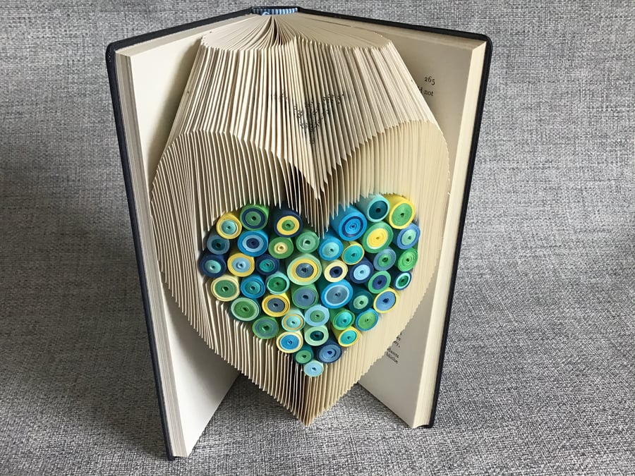 Folded Book Art- - Heart with Paper Quills.