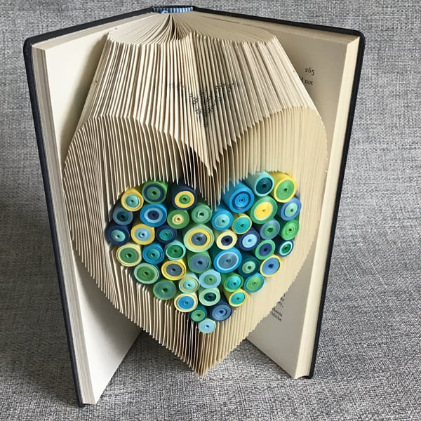 Folded Book Art- - Heart with Paper Quills.