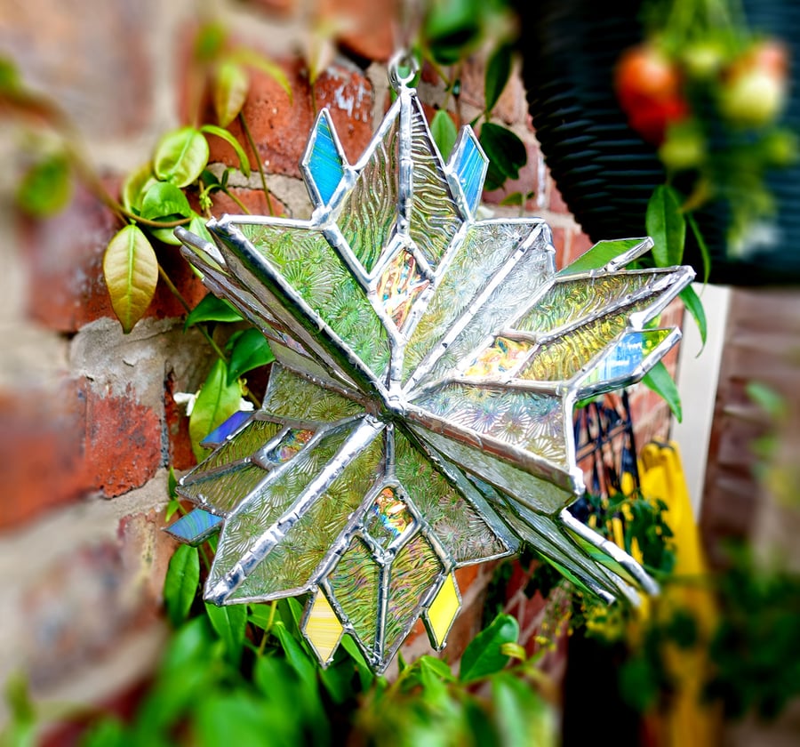 Stained and Dichroic Glass Spinner Ornament Hanging Decoration Home Garden