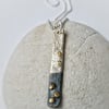 Fine Silver Textured Distressed Drop Bar Necklace with Gold and Black 