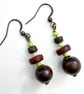 Brown and Light Green Wood Dangle Drop Boho Earrings