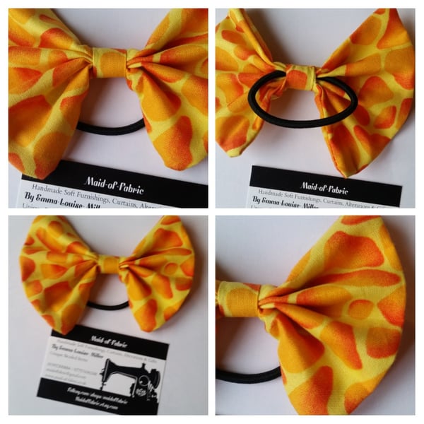 Hair bobble bow band in yellow patterned fabric. 3 for 2 offer.  