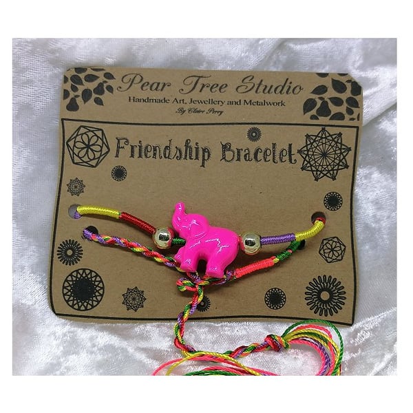 Friendship bracelet with Pink Elephant bead.