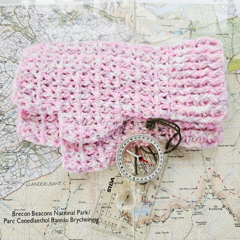 Pink & White Fingerless Mitts, Crochet Hand and Wrist Warmers