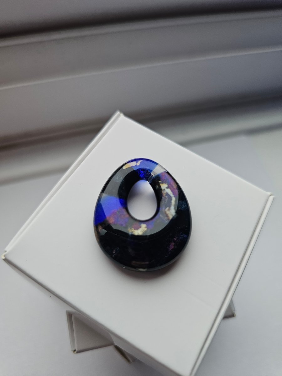 Hand Fused Glass Teardrop Pendant - Small, Deep rich shades of the night