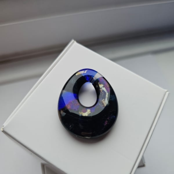 Hand Fused Glass Teardrop Pendant - Small, Deep rich shades of the night