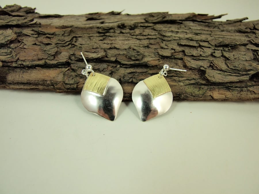Earrings,  Sterling Silver with Brass Accents