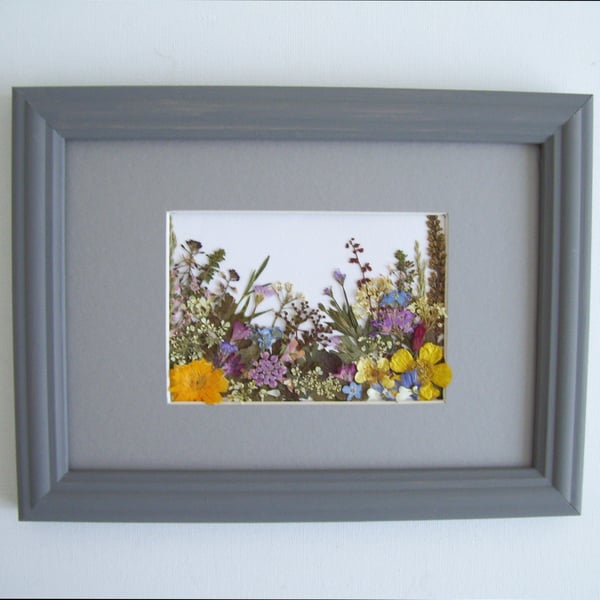 Cottage garden picture made with real pressed flowers