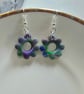 Polymer clay flower dangle earrings on silver plated earhooks