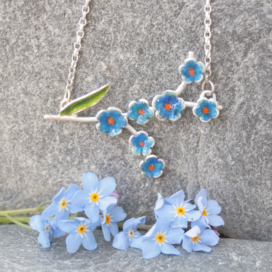 Forget Me Not enamel necklace