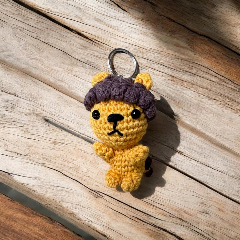 Handmade Crochet Lion Keychain Amigurumi Bag Charm, Soft Plush Accessory