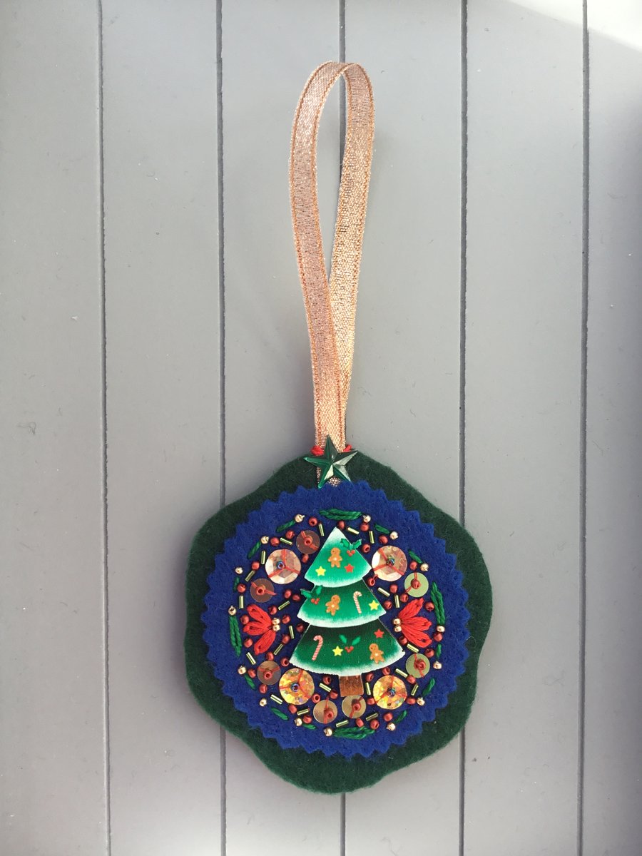 Hand Embroidered Gingerbread Tree Decoration 
