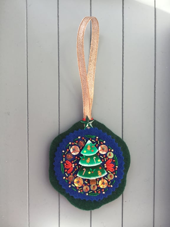 Hand Embroidered Gingerbread Tree Decoration 