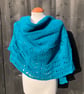 Soft Teal Blue Wool Unique Hand Knitted Crescent Lace Shawl Wrap Scarf - Image 2