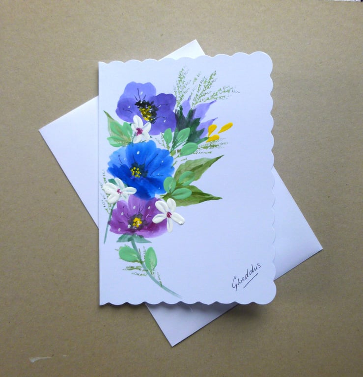 original hand painted floral greetings card blank ( ref FA63 P2 )