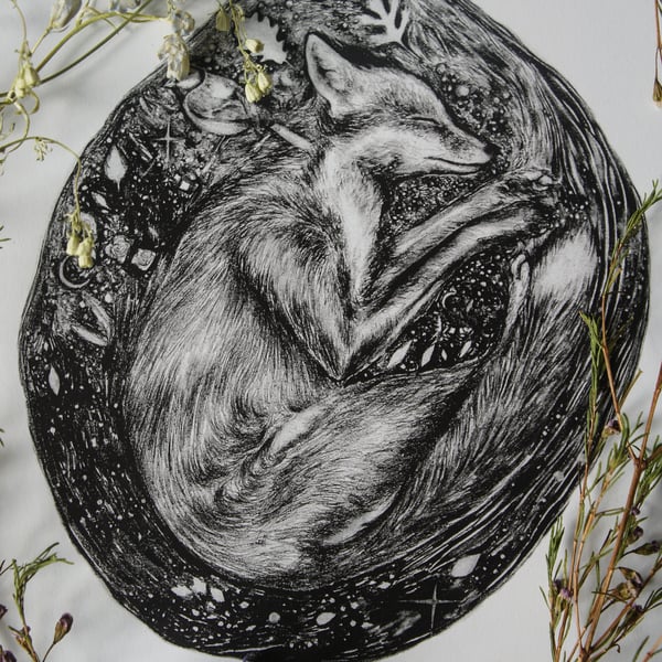 Fox Art Print Dreaming In The Earth