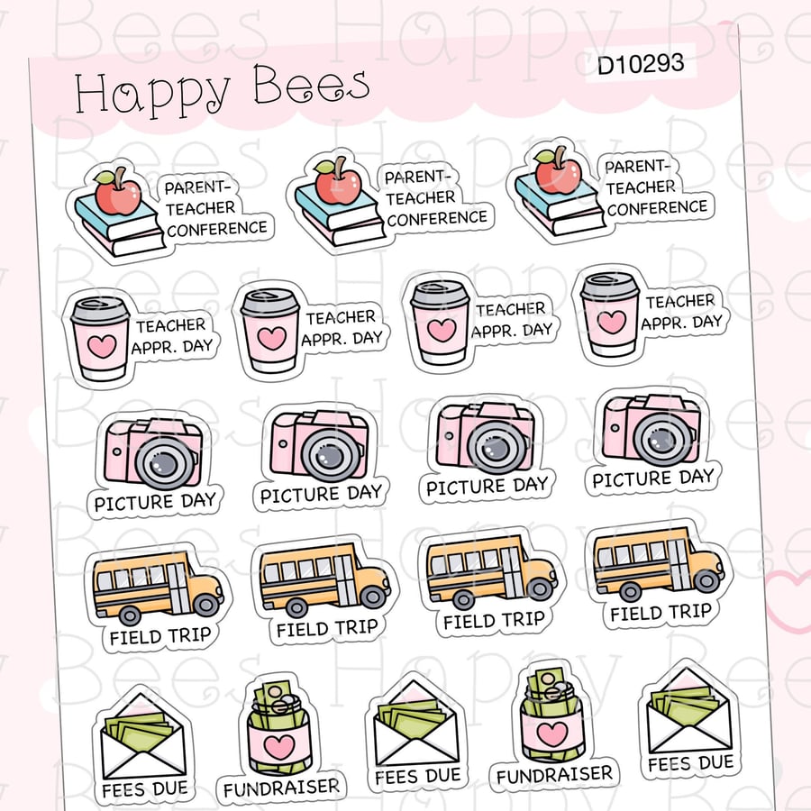 School Reminder Doodles - Cute Planner Stickers D10293