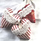 Set of three vintage fabric and ticking hearts