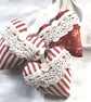 Set of three vintage fabric and ticking hearts - Image 1