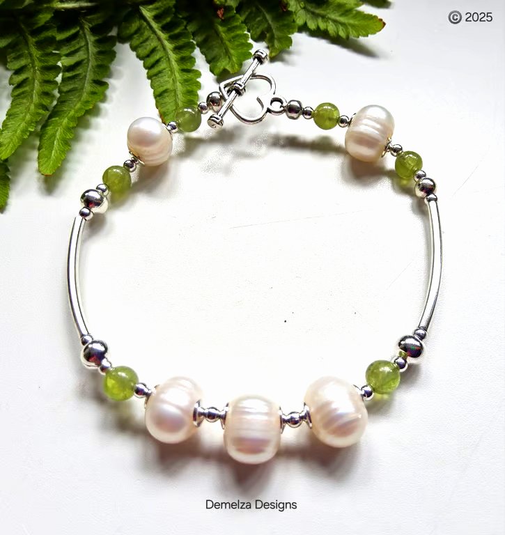 Designer Large Baroque Freshwater Pearls & Peridot Tibetan Silver Heart Clasp