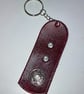 Red dyed Leather Keyring on chain with 3 White Gemstones & Florentine design