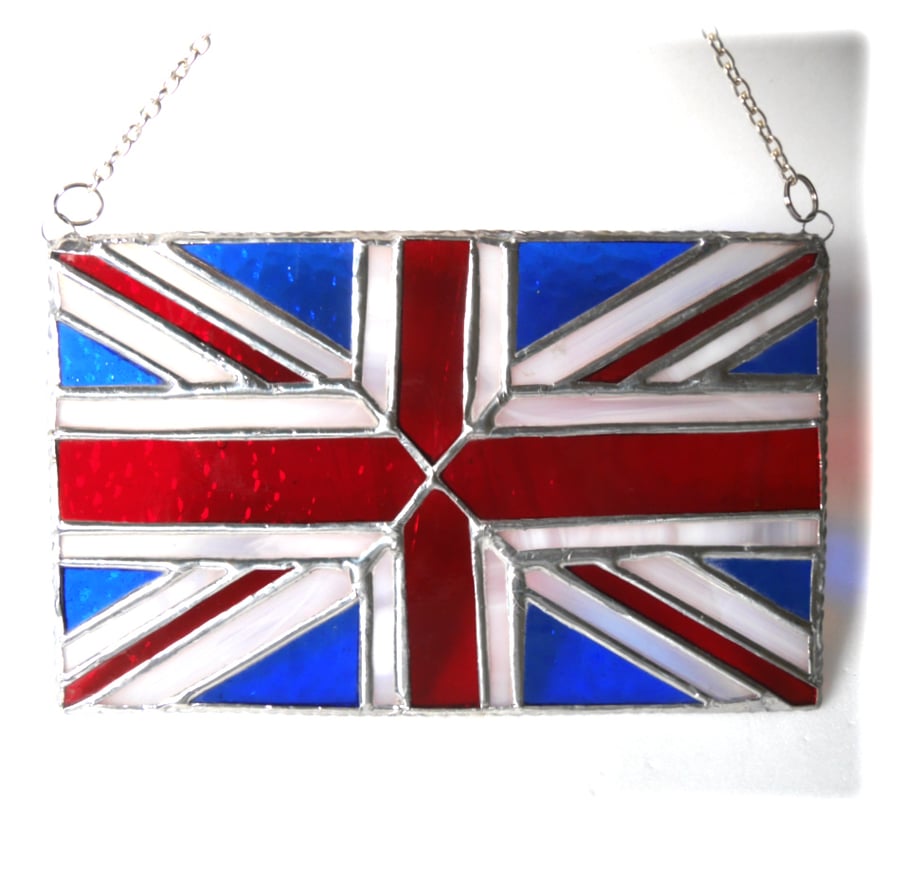 SOLD Patriotic Union Jack Stained Glass Suncatcher Handmade British Flag 010
