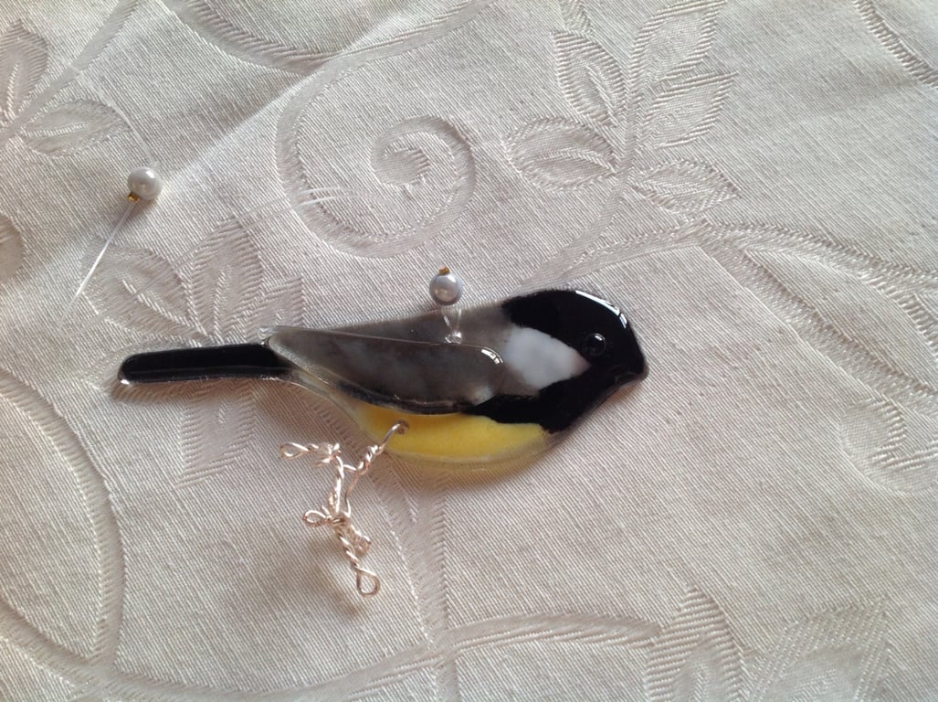 Coal Tit fused glass bird- Made to order- bird- garden bird- british bird - gift