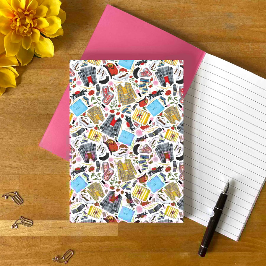 Clueless A5 Notebook – Hand-Drawn 90s Nostalgia with Recycled Lined Pages