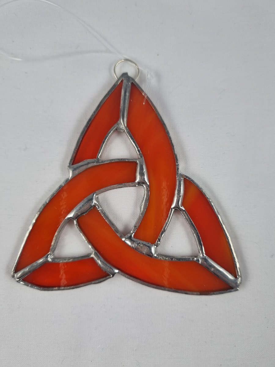 570 Stained Glass Small Celtic Knot orange - handmade hanging decoration.