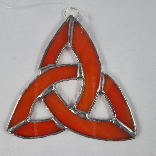 570 Stained Glass Small Celtic Knot orange - handmade hanging decoration.