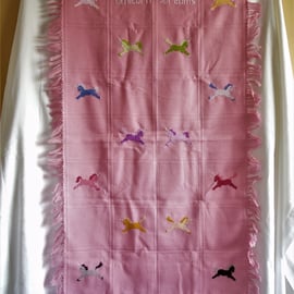 Afghan shawl entitled 'Unicorn Dreams', hand embroidered