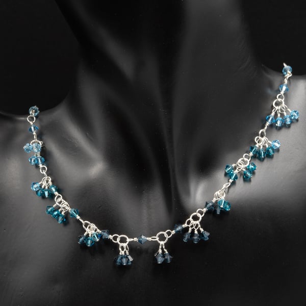 Necklace with Swarovski crystal beads and sterling silver blue ombre necklace