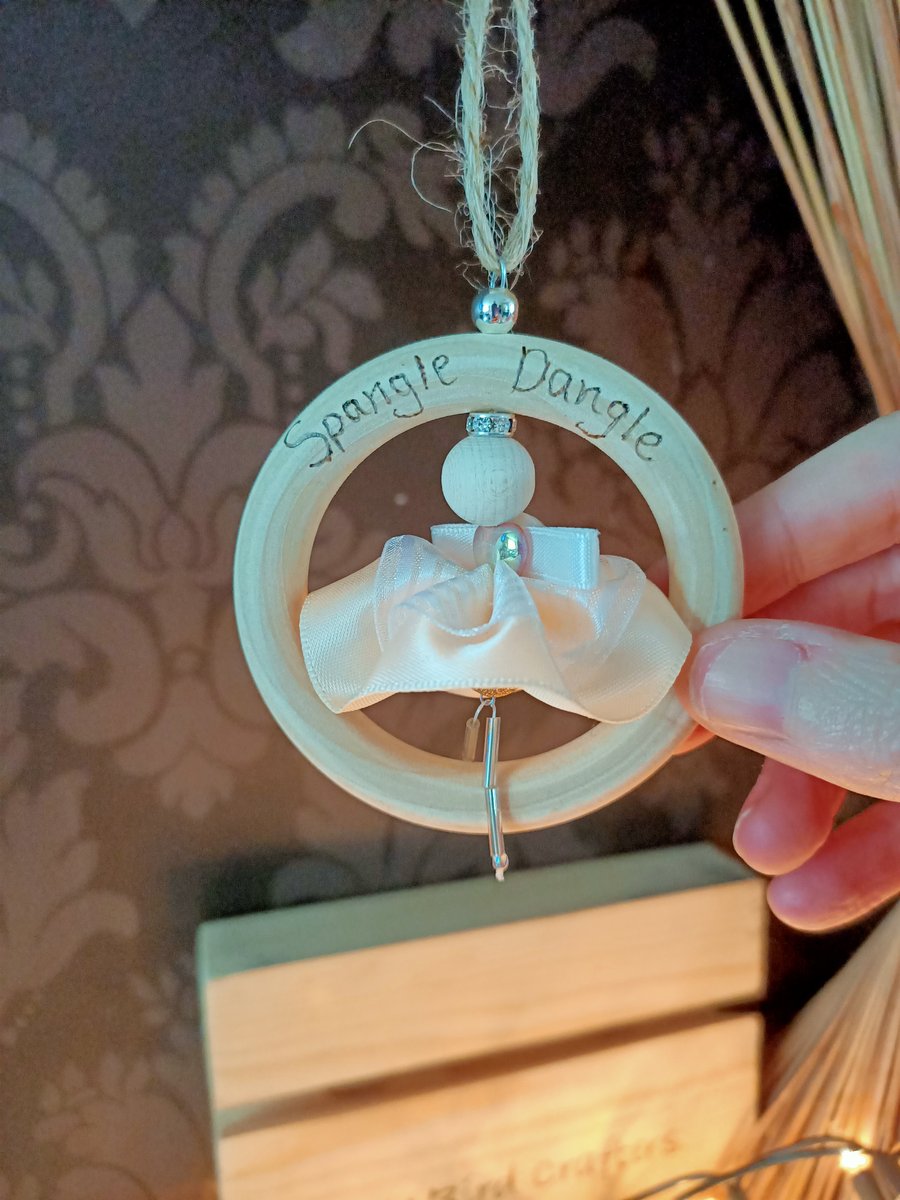 Ivory satin  fairy Christmas decoration pyrography Spangle Dangle