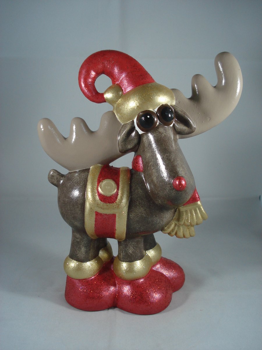 Ceramic Brown Xmas Christmas Reindeer Animal Figurine Ornament Decoration.