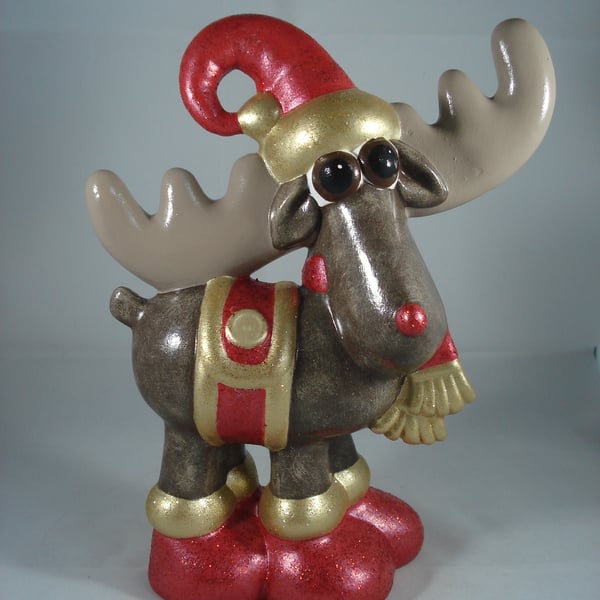 Ceramic Brown Xmas Christmas Reindeer Animal Figurine Ornament Decoration.