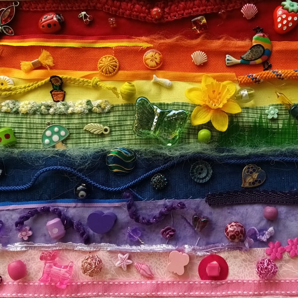 Rainbow Multicoloured 3D Framed Artwork made with recycled materials