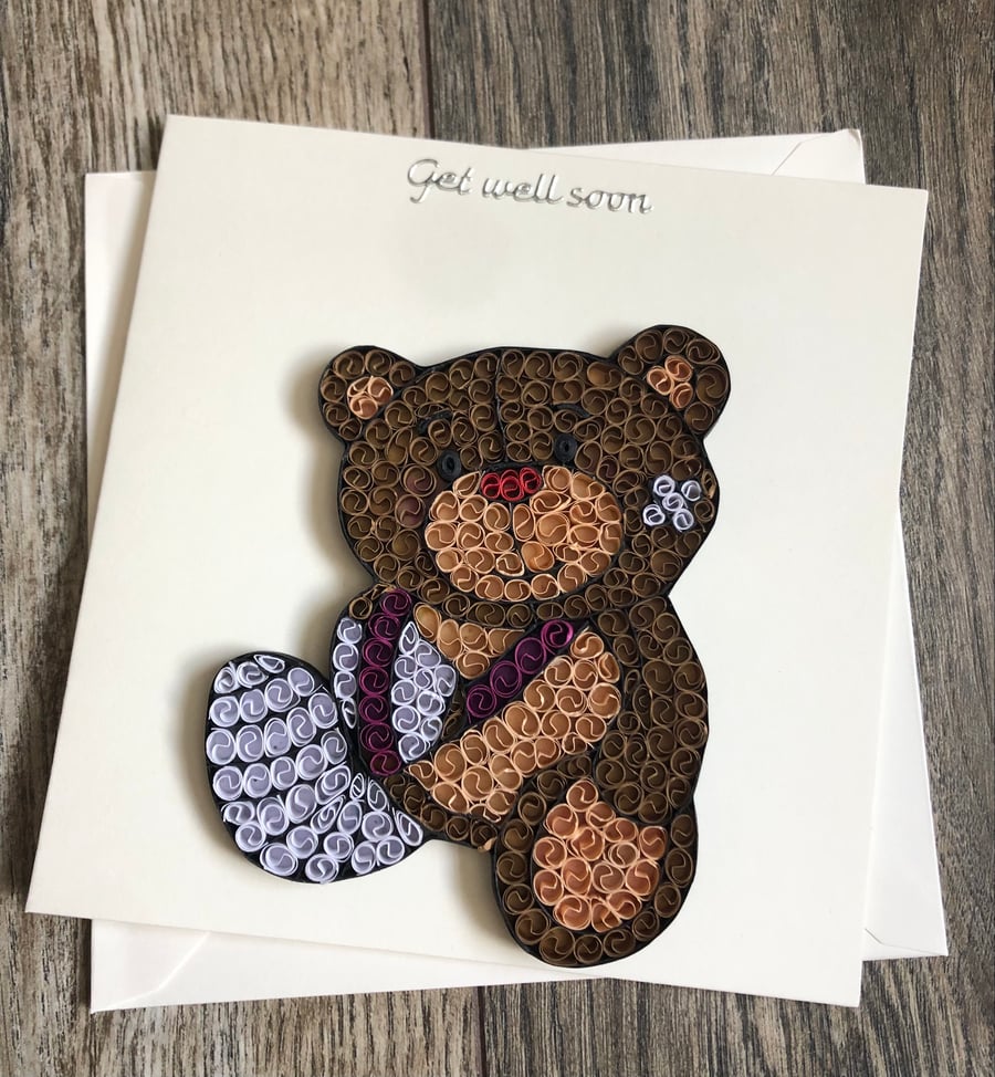 Handmade quilled get well soon card