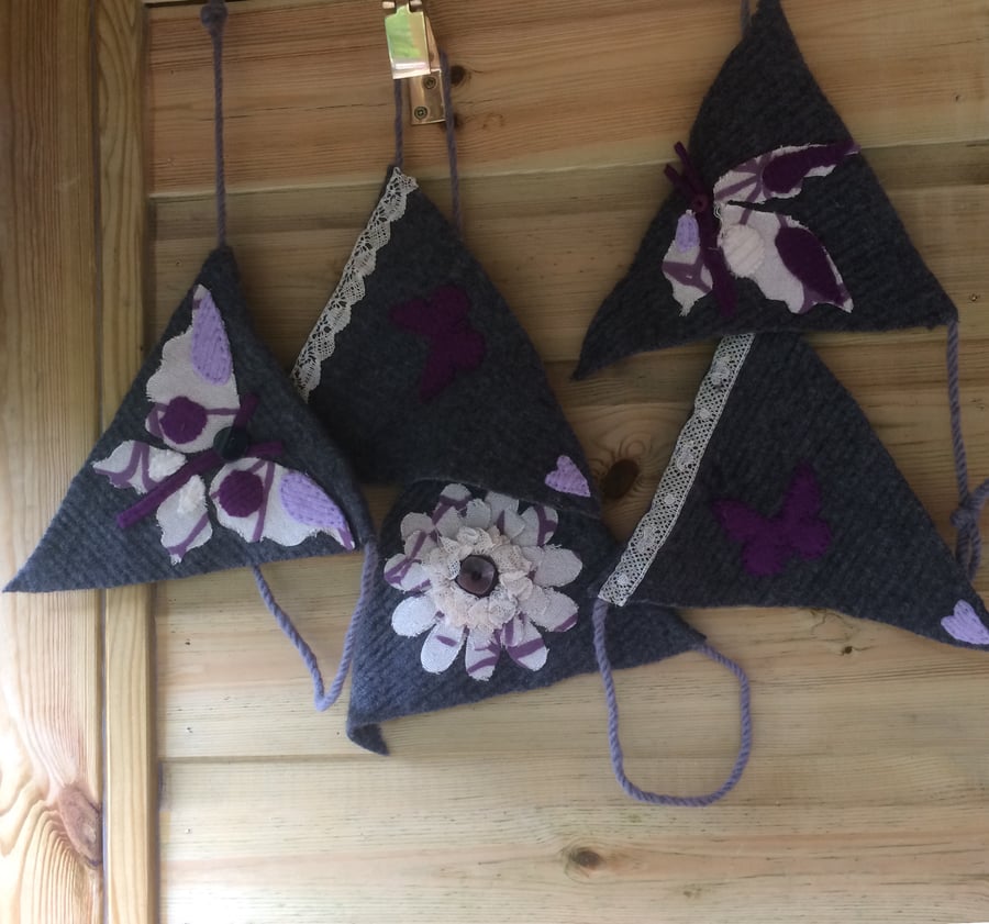 Repurposed Grey Wool Bunting. Perfectly Imperfect