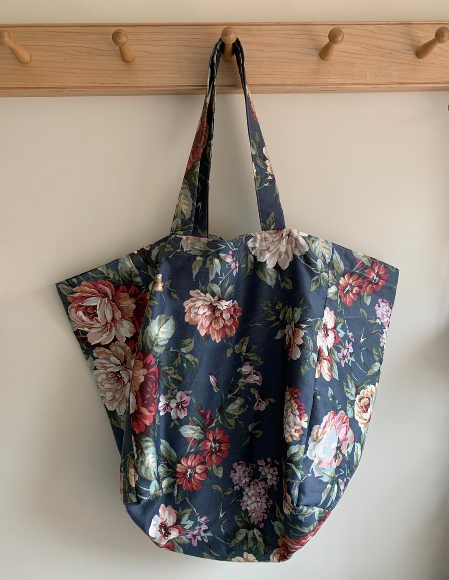 Reclaimed floral fabric beach bag