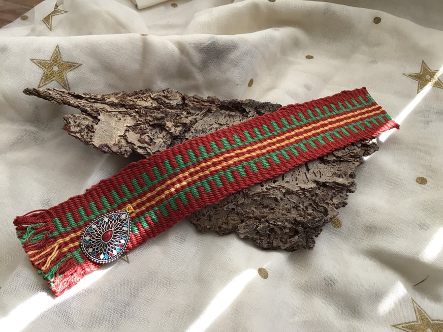 Hand woven bookmark with tear drop adornment