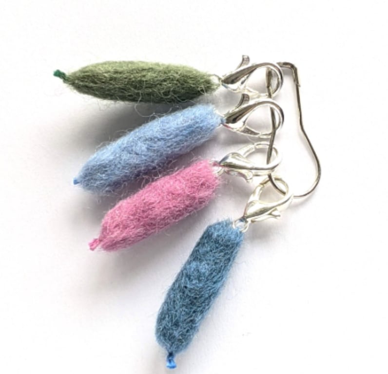 Felted stitch markers for knit or crochet - set of 4 pastel colours