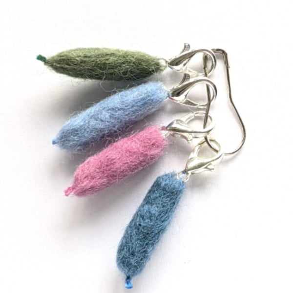 Felted stitch markers for knit or crochet - set of 4 pastel colours