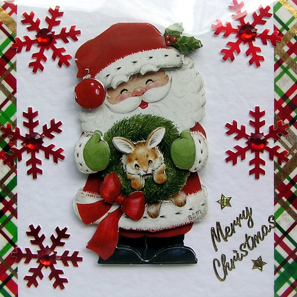 Merry Christmas Hand Crafted Decoupage Christmas Card - Merry Christmas 2965