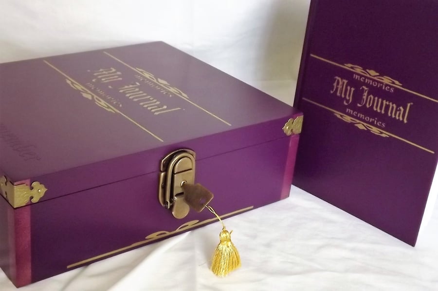 Large LOCKABLE WOODEN JOURNAL Box FREE matching Notebook. Made to Order.