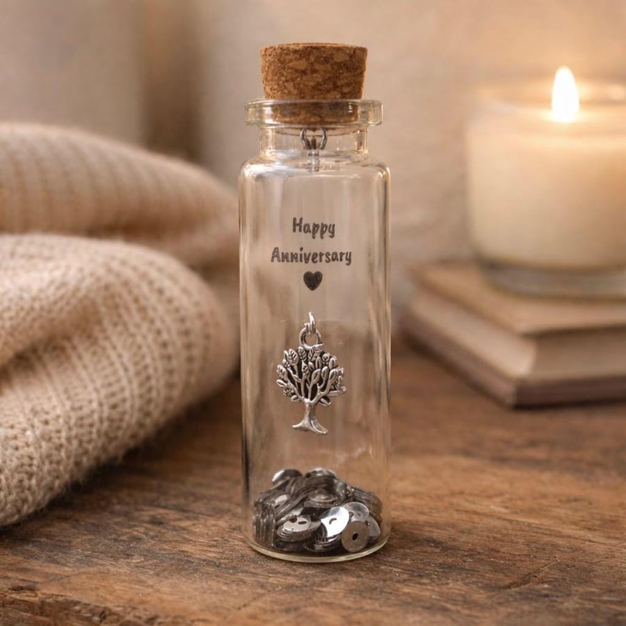 Personalised 25th Silver Anniversary Woodland Tree Message Bottle Keepsake